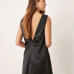 Abercrombie & Fitch Satin Bow-Back Mini Dress- Black